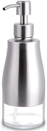 CARRITER Glass Soap Dispenser, Brushed Silver Stainless Steel Case Glass Liner