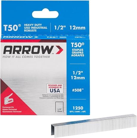 Arrow Fastener 50824 Genuine T50 1/2-Inch Staples, 1,250-Pack , Grey
