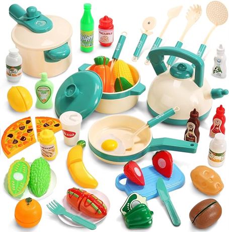 CUTE STONE 40PCS Kids Kitchen Pretend Play Toys,Play Cooking Set with Pots