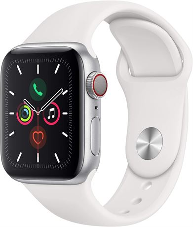 Apple Watch Series 5 [GPS + Cellular, 40mm] - Silver Aluminum Case, White Band