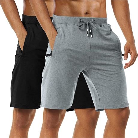 MED - Boyzn Men's 2 Pack Athletic Shorts Casual Cotton Workout Shorts Elastic