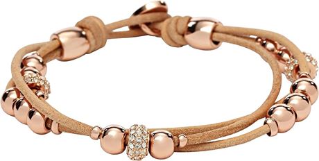 Rose Gold Fossil Women's Stainless Steel and Genuine Leather Bracelet