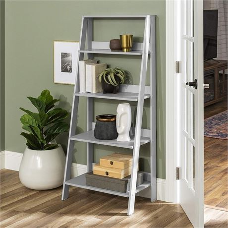 WE Furniture 55" Wood Ladder Bookshelf - Grey