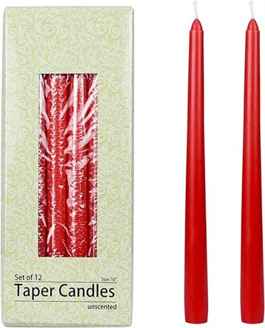 Zest Candle 12-Piece Taper Candles, 10-Inch, Ruby Red