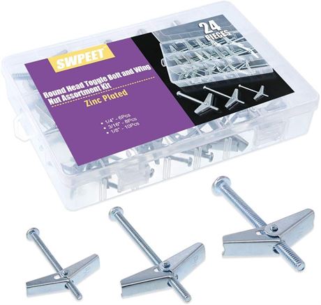 Swpeet Assorted 24 Pcs Toggle Bolt and Wing Nut for Hanging Heavy Items on Drywa