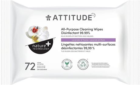 ATTITUDE All-Purpose Cleaning Wipes Disinfectant 99.99%, Eliminates Bacteria