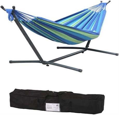 Double Hammock with Space Saving Steel Stand Includes Portable Carrying Bag