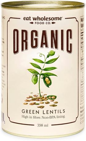 Eat Wholesome Food Co. Organic Italian Canned Green Lentils 398 ml (pack of 12)