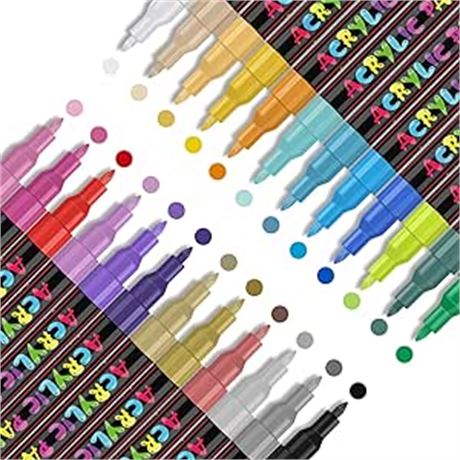 24 Colors Acrylic Paint Marker Pens, Extra Fine Point Acrylic Paint Pens