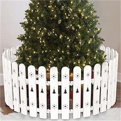 Christmas Tree Fence Panel, Plastic White Fencing Around Xmas Tree