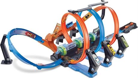 Hot Wheels Track Set and Toy Car, Large-Scale Motorized Track with 3 Loops