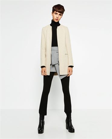 SMALL - Calvin Klein Women's Flecked Front Zip Frock Coat Beige