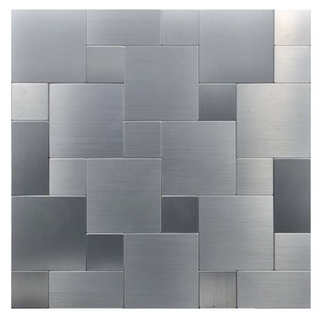Discofun Square Brushed Silver Metal Peel and Stick Backsplash Tile