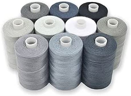 BlesSew Sewing Thread in Gray Color Tones - 10 Spools of Polyester Thread