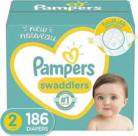 Size 2, 186 Count, Pampers Swaddlers Disposable Diapers