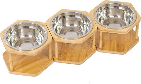 Lusifaco Set of 3 Single Elevated Cat Bowls, Stainless Steel Raised Cat Food