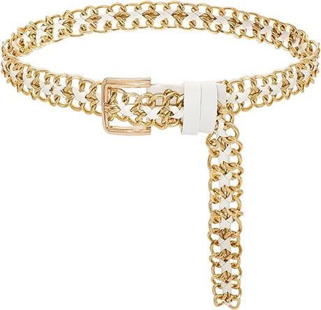 Leather Chain Belts Womens Metal Waist Belts Adjustable Waist Chain for Dress