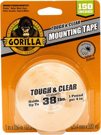 Gorilla Tough & Clear Double Sided XL Mounting Tape, Incredibly Strong Adhesive