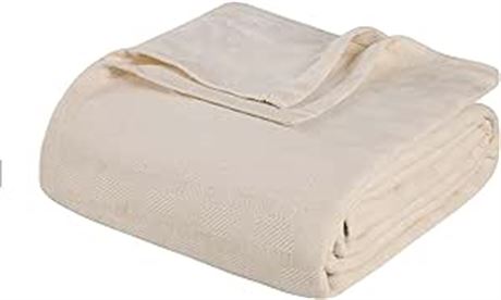 TWIN - Impressions All-Season Luxurious 100-Percent Cotton Basket Weave Blanket