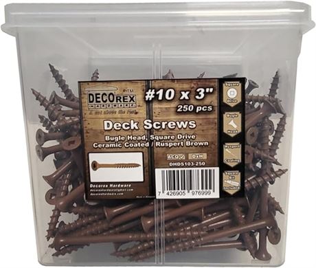 10 x 3" Deck Screws | Square Drive | Bugle Head | Brown Ruspert | 250pcs Box