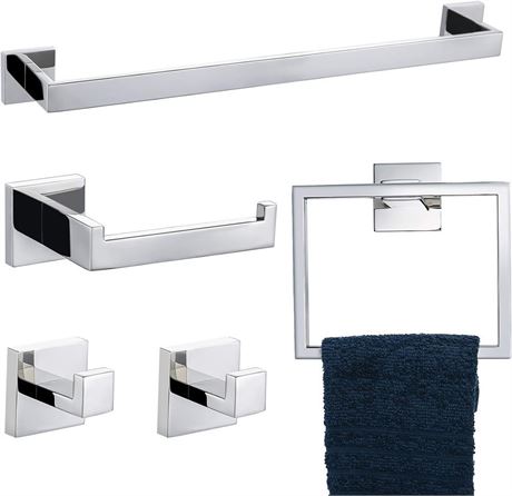 TNOMS Bathroom Hardware Accessories Set Polished Chrome Towel Bar Set