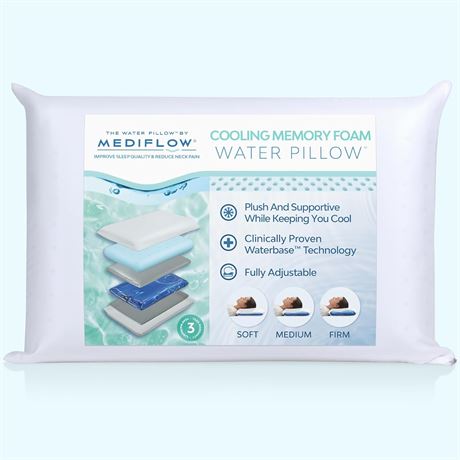 Standard Mediflow Cooling Gel Memory Foam Water Pillow - Adjustable Pillow