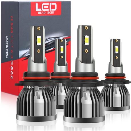4-Pack CROSSPASSION 9005/HB3 High Beam 9006/HB4 Low Beam LED Headlight Bulbs
