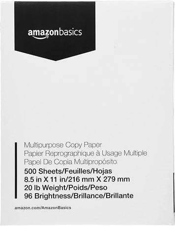 Amazon Basics Multipurpose Copy Printer Paper, 20 Pound, White, 96 Brightness