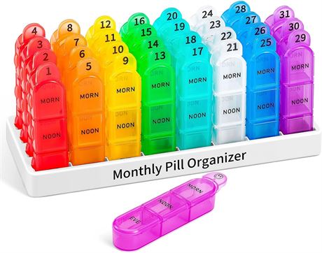 Daviky Monthly Pill Organizer 3 Times a Day, 30 Day Pill Organizer