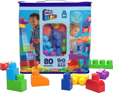 MEGA BLOKS First Builders Toddler Blocks Toys Set, Big Building Bag 80 Pieces