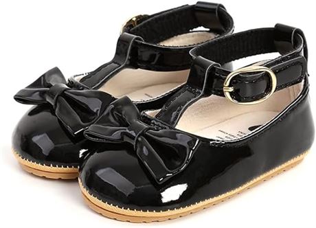 Sz13 Black Baby Girls Mary Jane Flats Dress Shoes Toddler First Walkers Bowknot