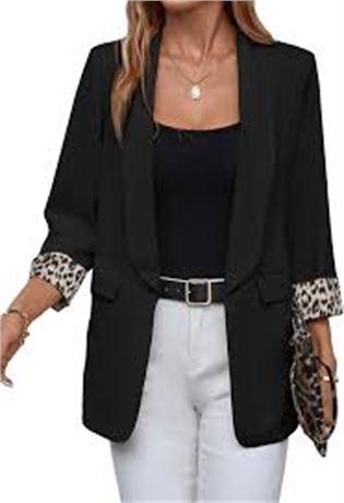 LRG -  Leopard Cuff Casual Blazer Womens Open Front Blazer Long Sleeve