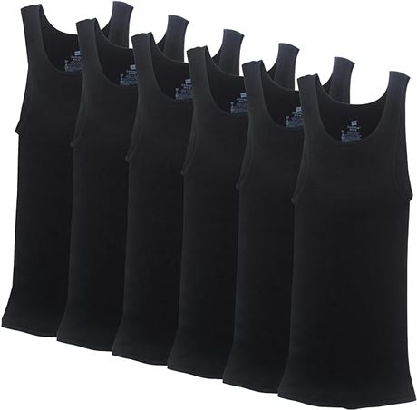 MED - Hanes Mens ComfortSoft 6 Pack FreshIQ Tagless A-Shirts Undershirt, BLACK