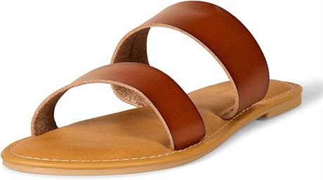Sz12 Brown Amazon Essentials womens Women's Two Band Sandal Flat Sandal