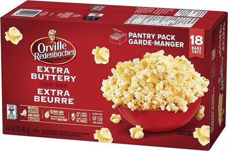 Orville Redenbacher Microwave Popcorn, Extra Buttery, Red, 81.94 g (Pack of 18)