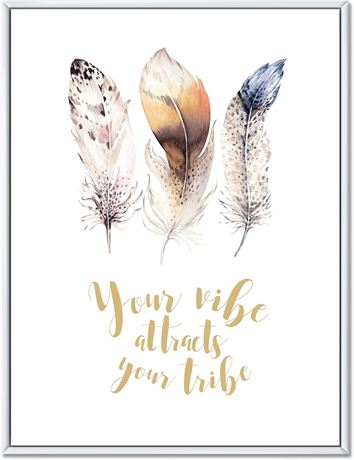 12x20 DesignQ Multicolored Ethnic Feathers with Inspiring Quote Wall Art Print