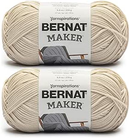 Bernat Maker Cream Yarn - 2 Pack of 250g/8.8oz - 72% Cotton 28% Nylon
