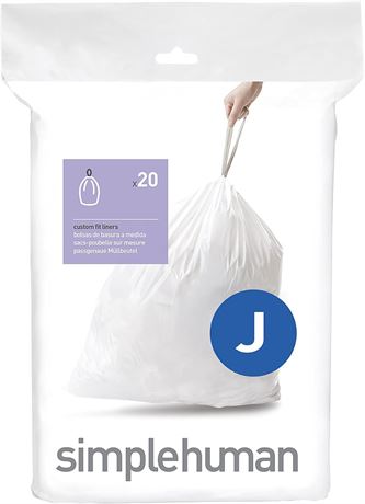 Simplehuman CW0169 Code J 30-45L, Custom Fit Bin Liners, 20 Bags, White