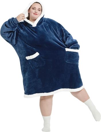 Bedsure Wearable Blanket Hoodie CA Navy OS