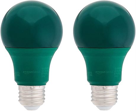 Basics 60 Watt Equivalent, Non-Dimmable, A19 LED Light Bulb  Green, 2-Pack