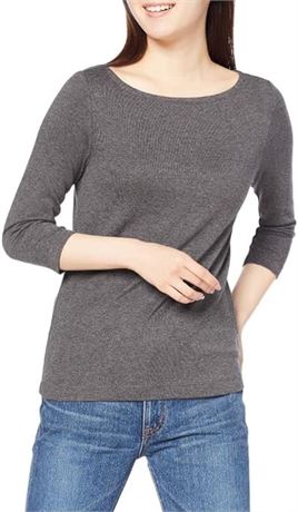 SMALL - Essentials Womens 3/4 Sleeve Boatneck T-Shirt, Charcoal Heather