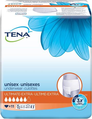 11 Count Tena Incontinence Unisex Underwear, Ultimate, Extra Large