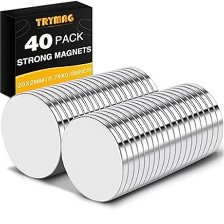 TRYMAG Magnets, 20 x 2mm Super Strong Neodymium Disc Rare Earth Magnets, Small