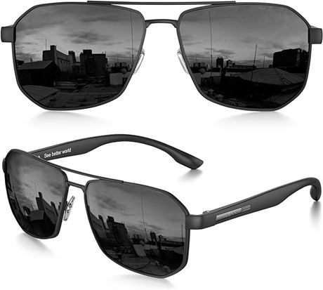 LUENX Aviator Sunglasses for Men Square Polarized Polygon Lens - UV 400