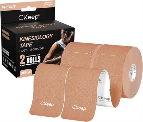 CKeep Kinesiology Tape (2 Rolls), Original Cotton Elastic Premium Athletic Tape