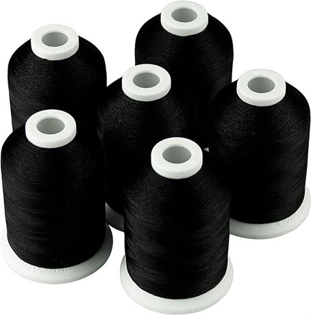 6pcs (Black Colors) Polyester Embroidery Machine Thread Kit 1150 mtr Each Spool