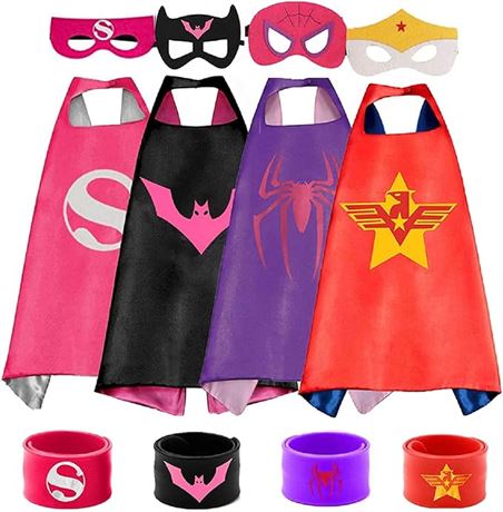4 Pcs COTATERO Kids Dress Up Superhero Capes Sets &Slap Bracelets for Children
