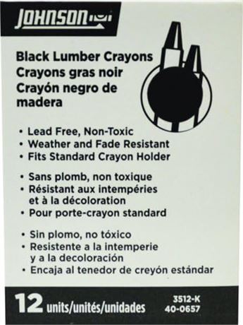Johnson Level & Tool 3512-K Lumber Crayon, Black, 12-Pack