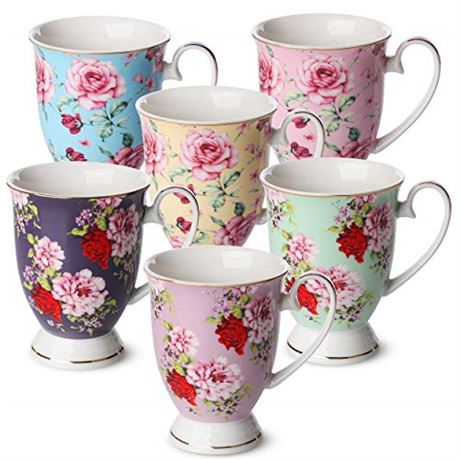 BTaT- Coffee Mugs, 12 oz, Set of 6, Floral Mugs