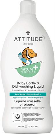 ATTITUDE Baby Bottle and Dishwashing Liquid, EWG Verified, No Dyes, Tough on Mil